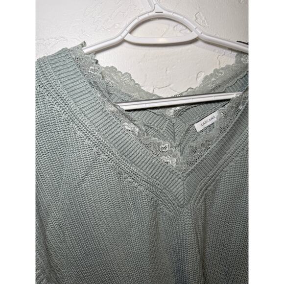 Lascana knit lace v neck sweater womens 0/2 cozy boho‎ chic coquette ethereal - Picture 2 of 10